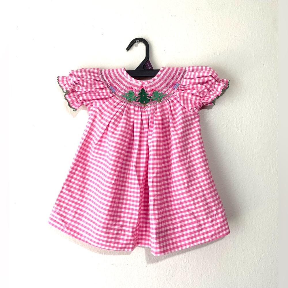 Southern Sunshine Pink Gingham Smocked‎ Holiday Dress Size 9M EUC